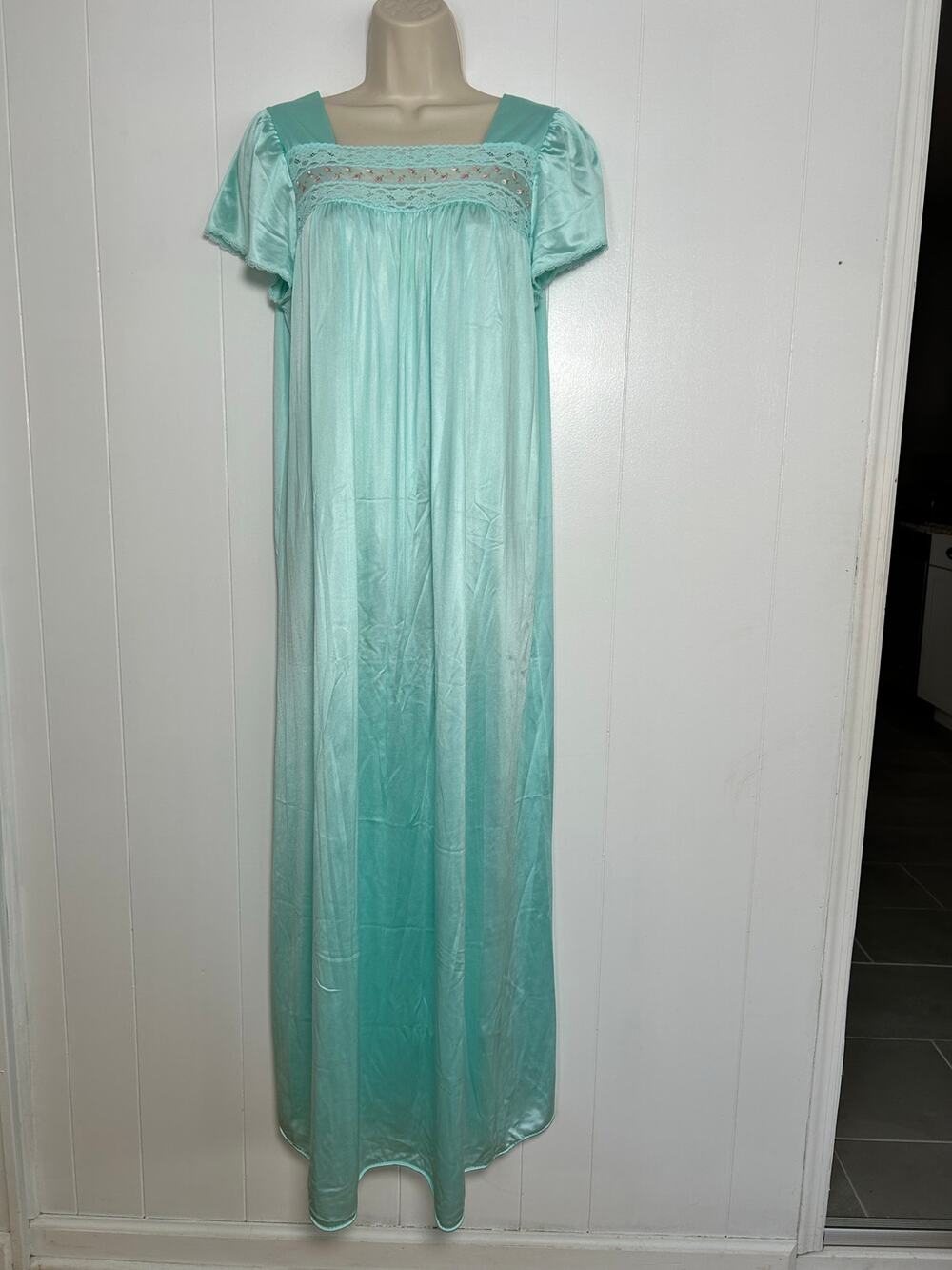 Vintage Vanity Fair Blue Nightgown with Lace Detail